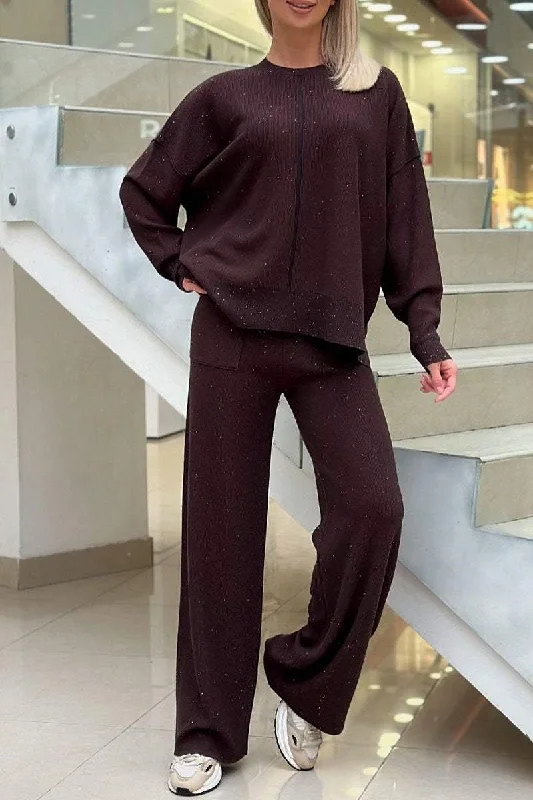 Bell - Sleeve Women's Mohair - Wool Blend SweatersWomen's Round Neck Long Sleeve Sequined Sweater Two Piece Set Bell - Sleeve Women's Mohair - Wool Blend SweatersWomen's Round Neck Long Sleeve Sequined Sweater Two Piece Set