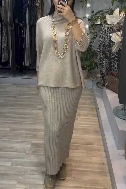 Split - Hem Women's Linen Blend Sweaters for SpringWomen's Turtleneck Long Sleeve Sweater and Skirt Two Piece Suit Split - Hem Women's Linen Blend Sweaters for SpringWomen's Turtleneck Long Sleeve Sweater and Skirt Two Piece Suit