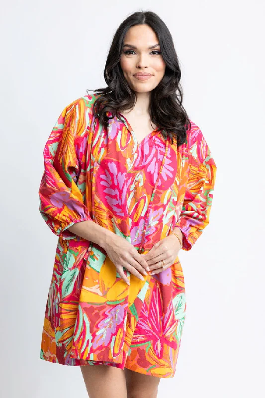 Mini Women Dress with a Short Hem for a Young and Trendy StyleAbstract Tropical Vneck Dress Mini Women Dress with a Short Hem for a Young and Trendy StyleAbstract Tropical Vneck Dress
