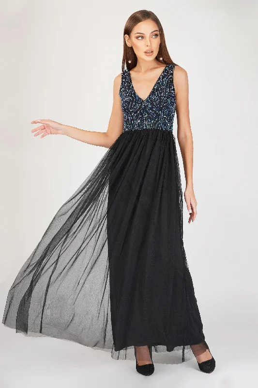 Sleeveless Women Dress in Bright Colors for Summer PartiesAda Black Embellished Maxi Dress Sleeveless Women Dress in Bright Colors for Summer PartiesAda Black Embellished Maxi Dress