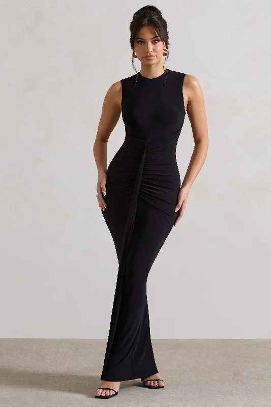 Ball Gown Women Dress with a Full Skirt for a Princess - like LookAlexa | Black High-Neck Gathered Maxi Dress With Drape Ball Gown Women Dress with a Full Skirt for a Princess - like LookAlexa | Black High-Neck Gathered Maxi Dress With Drape
