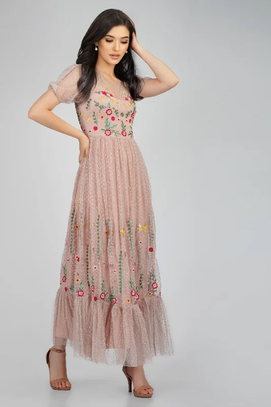 Long - Sleeve Women Dress in Velvet for a Luxurious Winter LookAzalea Dusty Pink Embroidered Dress Long - Sleeve Women Dress in Velvet for a Luxurious Winter LookAzalea Dusty Pink Embroidered Dress