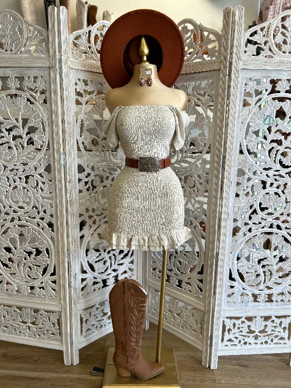 Long - Sleeve Women Dress in Velvet for a Luxurious Winter LookBeige Smocked Mini Dress- Stretchy Long - Sleeve Women Dress in Velvet for a Luxurious Winter LookBeige Smocked Mini Dress- Stretchy