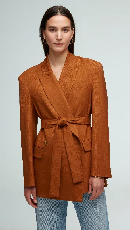 Plus Size Women's Double - Breasted Wool Blazers for Winter Office WearBelted Blazer in Seasonless Wool | Cognac Plus Size Women's Double - Breasted Wool Blazers for Winter Office WearBelted Blazer in Seasonless Wool | Cognac