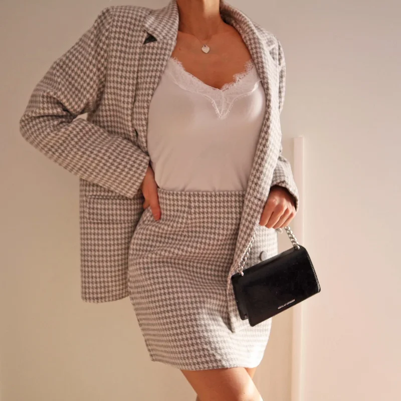 Stylish Chic Houndstooth Plaid Oversized Blazers