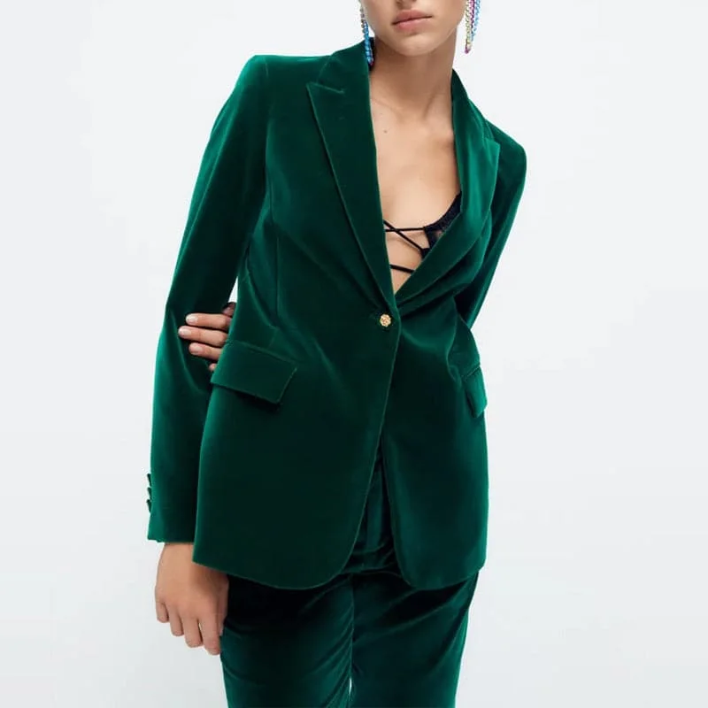 Women Long Sleeve Velvet Casual Button Blazer