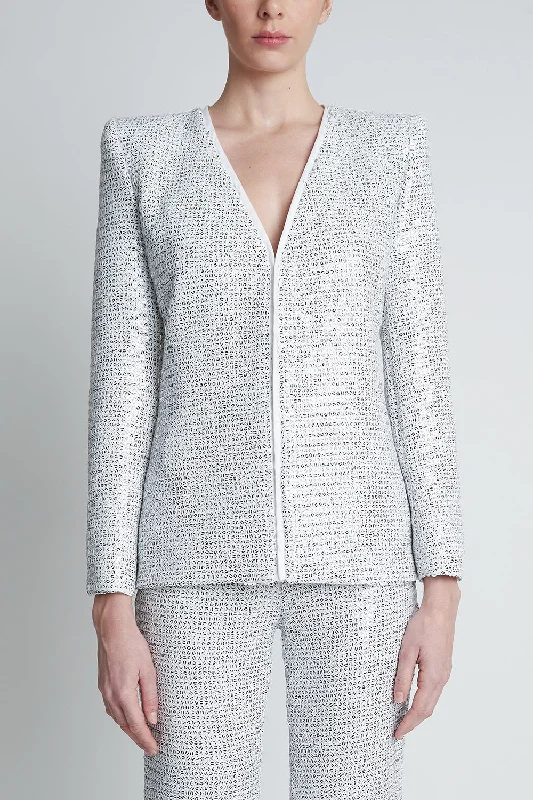 Blazer lentejuela blanca sin solapa