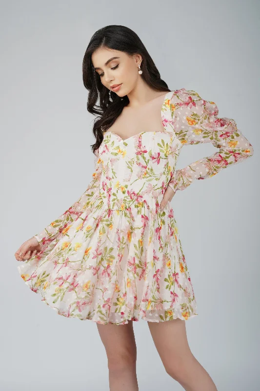 Mini Women Dress with a Short Hem for a Young and Trendy StyleBone White Floral Corset Dress Mini Women Dress with a Short Hem for a Young and Trendy StyleBone White Floral Corset Dress
