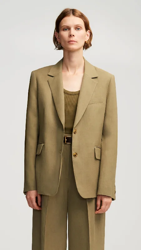 Boyfriend Blazer in Viscose Linen Twill | Khaki Green