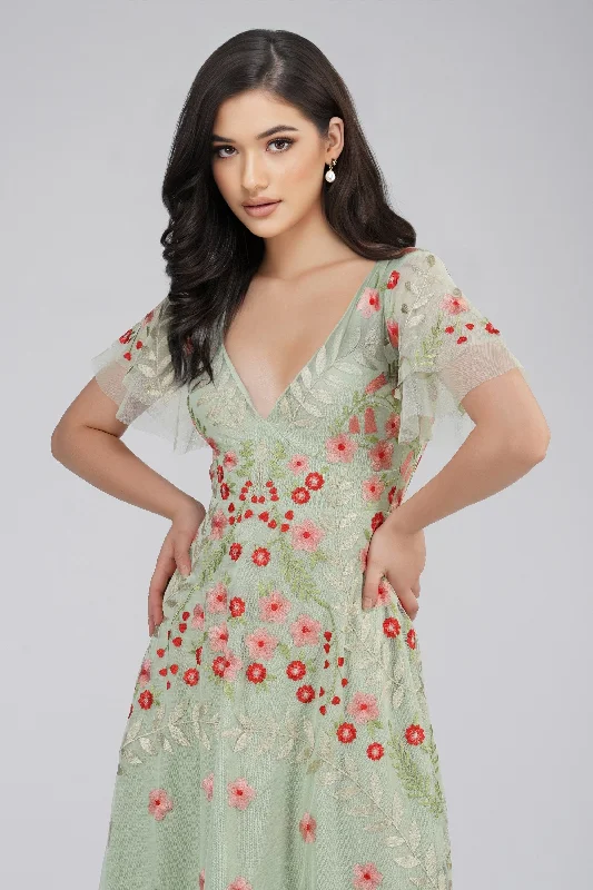 Wrap - Style Women Dress with Adjustable Fit for All Body TypesCalla Sage Green Embroidered Dress Wrap - Style Women Dress with Adjustable Fit for All Body TypesCalla Sage Green Embroidered Dress