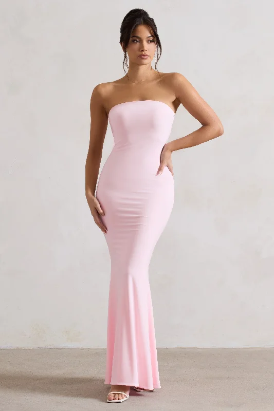 Empire Waist Women Dress to Accentuate the Bust and Conceal the WaistCeremony | Pink Bandeau Fishtail Maxi Dress Empire Waist Women Dress to Accentuate the Bust and Conceal the WaistCeremony | Pink Bandeau Fishtail Maxi Dress