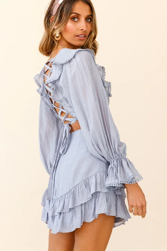 Ball Gown Women Dress with a Full Skirt for a Princess - like LookCharade Long Sleeve Corset Back Dress Midnight Blue Ball Gown Women Dress with a Full Skirt for a Princess - like LookCharade Long Sleeve Corset Back Dress Midnight Blue