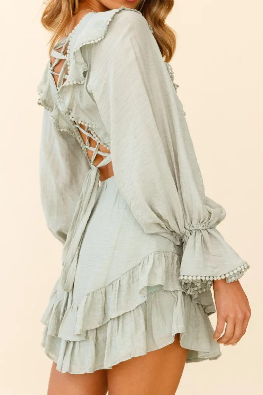 Printed Abstract Women Dress for a Modern and Artistic AppealCharade Long Sleeve Corset Back Dress Olive