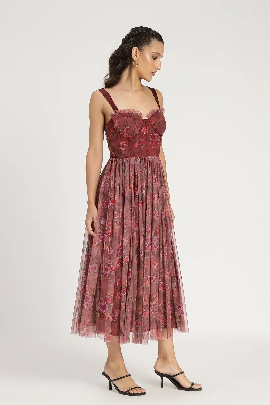Long - Sleeve Women Dress in Velvet for a Luxurious Winter LookDane Purple Floral Corset Midi Dress Long - Sleeve Women Dress in Velvet for a Luxurious Winter LookDane Purple Floral Corset Midi Dress