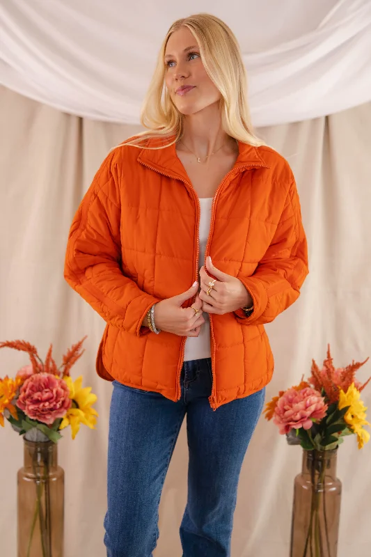 Women's denim jackets with distressed details for a casual and edgy lookDon't Hesitate Puffer Jacket-Rust Women's denim jackets with distressed details for a casual and edgy lookDon't Hesitate Puffer Jacket-Rust
