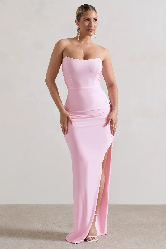 Halter Neck Women Dress to Show Off the Shoulders and NecklineEletta | Pink Ruched Bandeau Asymmetric Maxi Dress Halter Neck Women Dress to Show Off the Shoulders and NecklineEletta | Pink Ruched Bandeau Asymmetric Maxi Dress