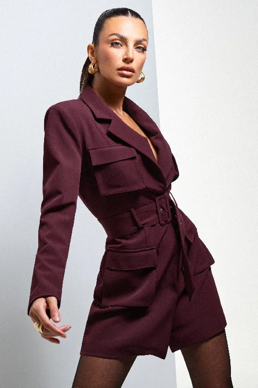 Mini Women Dress with a Short Hem for a Young and Trendy StyleGenesis | Plum Belted Utility Blazer Dress Mini Women Dress with a Short Hem for a Young and Trendy StyleGenesis | Plum Belted Utility Blazer Dress