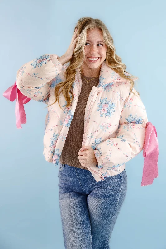 Women's denim jackets with distressed details for a casual and edgy lookGraceful Moments Puffer Jacket-Peach Women's denim jackets with distressed details for a casual and edgy lookGraceful Moments Puffer Jacket-Peach
