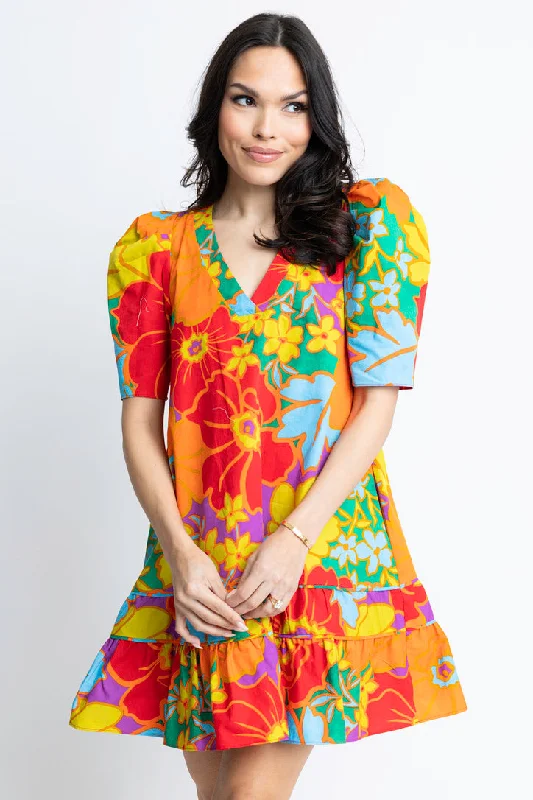 Halter Neck Women Dress to Show Off the Shoulders and NecklineLarge Floral Vneck Puff Sleeve Dress Halter Neck Women Dress to Show Off the Shoulders and NecklineLarge Floral Vneck Puff Sleeve Dress