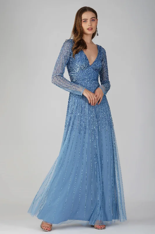 Long - Sleeve Women Dress in Velvet for a Luxurious Winter LookLaura Embellished Maxi Dress in Powder Blue