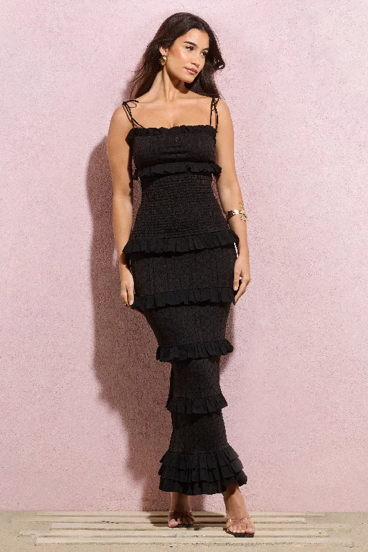 Halter Neck Women Dress to Show Off the Shoulders and NecklineLauren | Black Broderie Strappy Ruffled Maxi Dress Halter Neck Women Dress to Show Off the Shoulders and NecklineLauren | Black Broderie Strappy Ruffled Maxi Dress