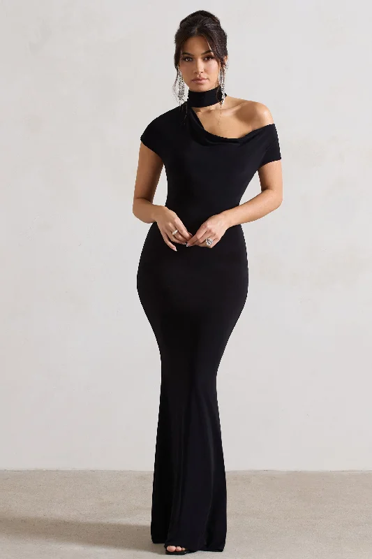 Little Black Women Dress with Sequins for a Glamorous Night OutMargaux | Black One-Shoulder Maxi Dress With Halter-Collar Little Black Women Dress with Sequins for a Glamorous Night OutMargaux | Black One-Shoulder Maxi Dress With Halter-Collar
