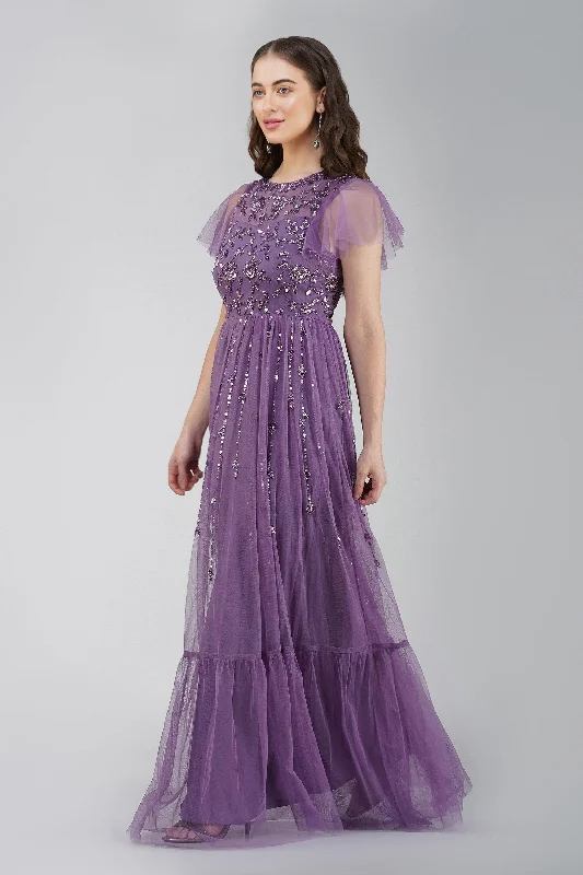 Plus Size Women Dress with a Flattering A - Line Cut for Comfort and StyleMarly Purple Embellished Maxi Dress Plus Size Women Dress with a Flattering A - Line Cut for Comfort and StyleMarly Purple Embellished Maxi Dress