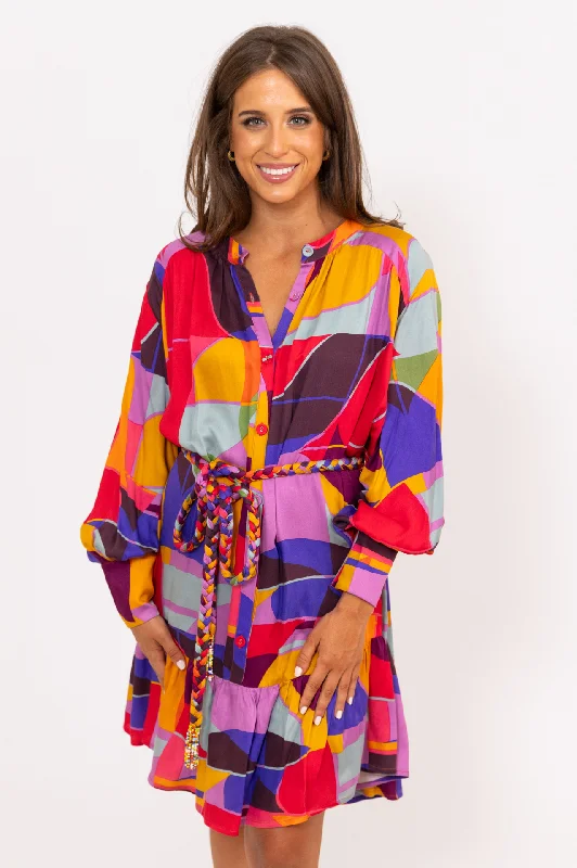Ruffled Women Dress with Multiple Layers for a Playful and Girly StyleMosaic Vneck Dress Ruffled Women Dress with Multiple Layers for a Playful and Girly StyleMosaic Vneck Dress