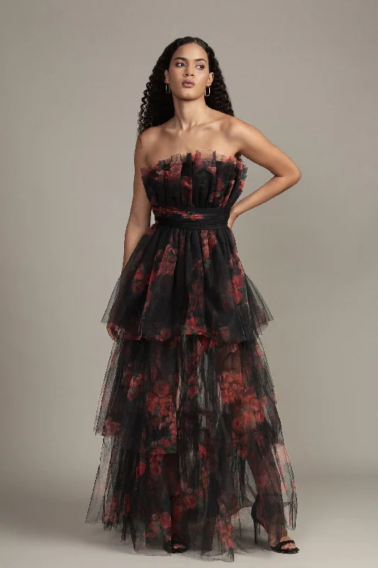 Shift Women Dress with a Simple and Classic Design for Everyday WearNatalia Tulle Maxi Dress in Black and Red Floral Shift Women Dress with a Simple and Classic Design for Everyday WearNatalia Tulle Maxi Dress in Black and Red Floral