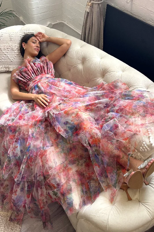 Mini Women Dress with a Short Hem for a Young and Trendy StyleNatalia Tulle Maxi Dress in Mixed Floral Mini Women Dress with a Short Hem for a Young and Trendy StyleNatalia Tulle Maxi Dress in Mixed Floral