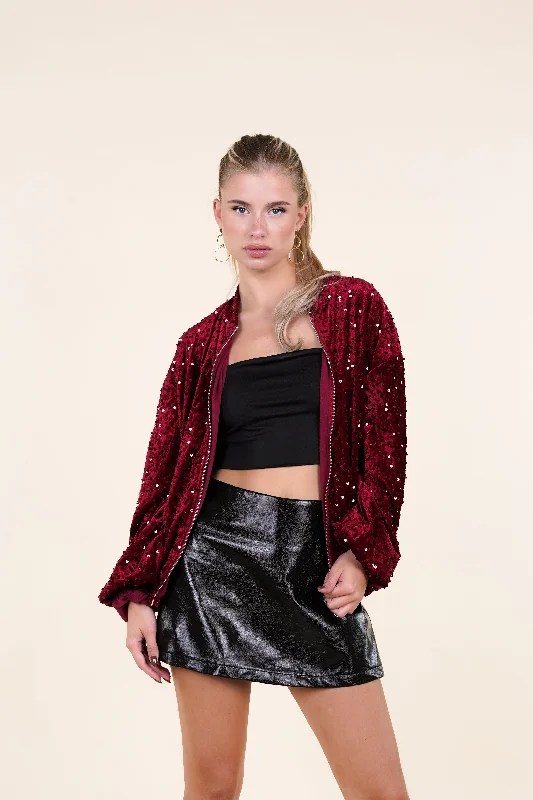 Pailletten bomber jacket rood - Liva