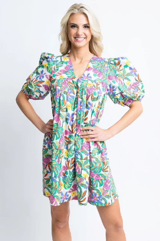 Shift Women Dress with a Simple and Classic Design for Everyday WearPalm Multi Vneck Dress Shift Women Dress with a Simple and Classic Design for Everyday WearPalm Multi Vneck Dress