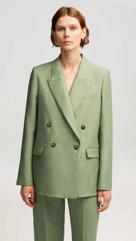 Peak Lapel Blazer in Linen | Sage