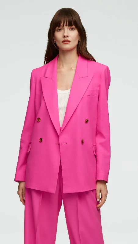 Plus Size Women's Ruffled Blazers in Pink for a Girly and Fashionable LookPeak Lapel Blazer in Seasonless Wool | Bright Pink Plus Size Women's Ruffled Blazers in Pink for a Girly and Fashionable LookPeak Lapel Blazer in Seasonless Wool | Bright Pink