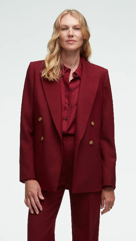 Single - Breasted Women's Tweed Blazers with Gold Buttons for a Classic LookPeak Lapel Blazer in Seasonless Wool | Merlot Single - Breasted Women's Tweed Blazers with Gold Buttons for a Classic LookPeak Lapel Blazer in Seasonless Wool | Merlot