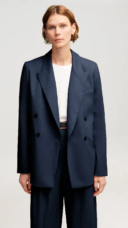 Women's Peplum Blazers in Emerald Green for a Stylish Work AttirePeak Lapel Blazer in Seasonless Wool | Midnight Women's Peplum Blazers in Emerald Green for a Stylish Work AttirePeak Lapel Blazer in Seasonless Wool | Midnight