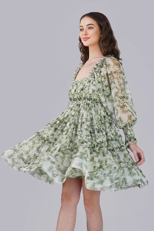 Wrap - Style Women Dress with Adjustable Fit for All Body TypesPetite Jessica Tulle Dress in Green Print Wrap - Style Women Dress with Adjustable Fit for All Body TypesPetite Jessica Tulle Dress in Green Print