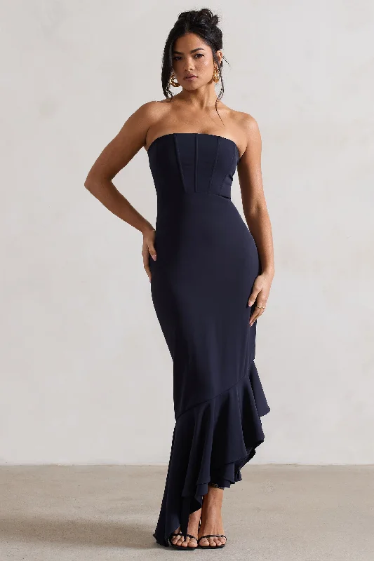 Mini Women Dress with a Short Hem for a Young and Trendy StyleSandy | Navy Strapless Corset Asymmetric Maxi Dress Mini Women Dress with a Short Hem for a Young and Trendy StyleSandy | Navy Strapless Corset Asymmetric Maxi Dress