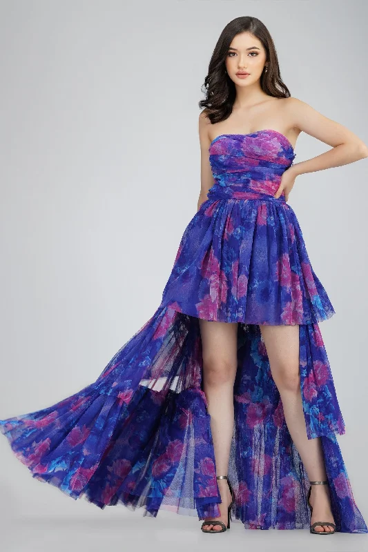 Little Black Women Dress with Sequins for a Glamorous Night OutShiloh High Low Tulle Dress in Blue Print Little Black Women Dress with Sequins for a Glamorous Night OutShiloh High Low Tulle Dress in Blue Print