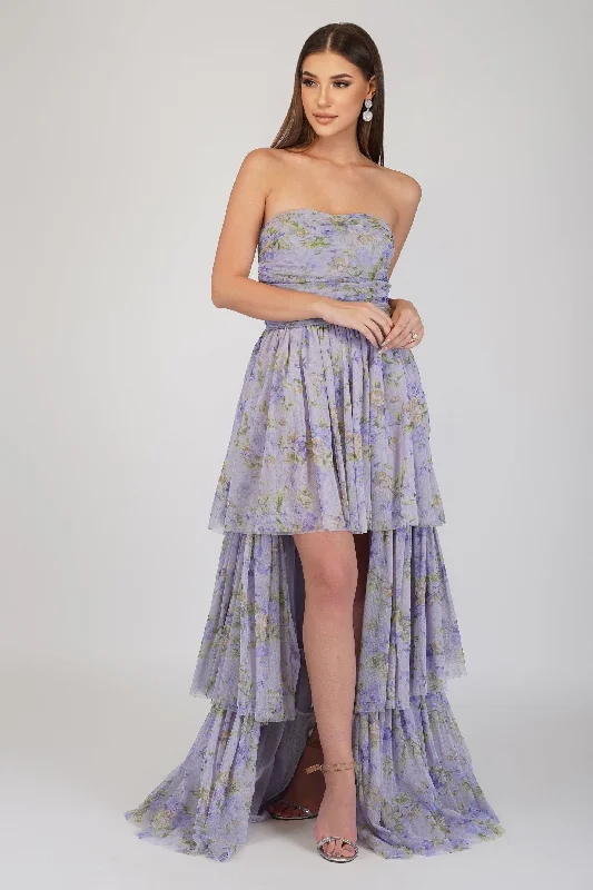 Mermaid - Style Women Dress with a Fitted Silhouette for Special OccasionsShiloh Purple Printed Tulle Dress Mermaid - Style Women Dress with a Fitted Silhouette for Special OccasionsShiloh Purple Printed Tulle Dress