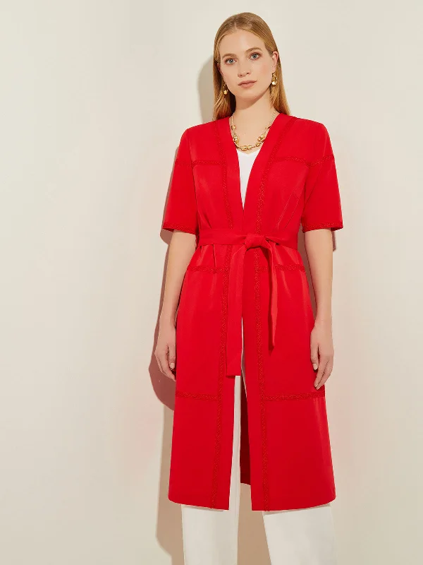 Short Sleeve Belted Stretch Crepe Duster