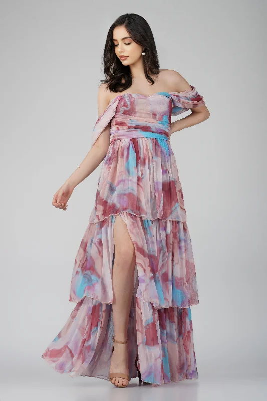 Sleeveless Women Dress in Bright Colors for Summer PartiesSydney Chiffon Maxi Dress in Burgundy Print Sleeveless Women Dress in Bright Colors for Summer PartiesSydney Chiffon Maxi Dress in Burgundy Print