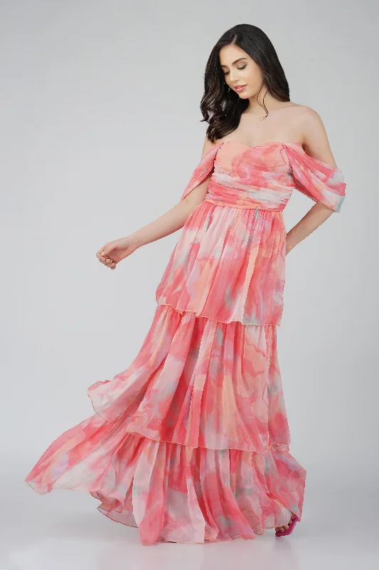 Mermaid - Style Women Dress with a Fitted Silhouette for Special OccasionsSydney Chiffon Maxi Dress in Coral Print Mermaid - Style Women Dress with a Fitted Silhouette for Special OccasionsSydney Chiffon Maxi Dress in Coral Print