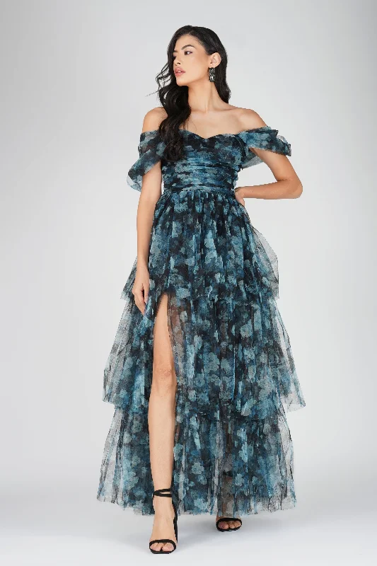 Mini Women Dress with a Short Hem for a Young and Trendy StyleSydney Tulle Maxi Dress in Blue Floral Mini Women Dress with a Short Hem for a Young and Trendy StyleSydney Tulle Maxi Dress in Blue Floral