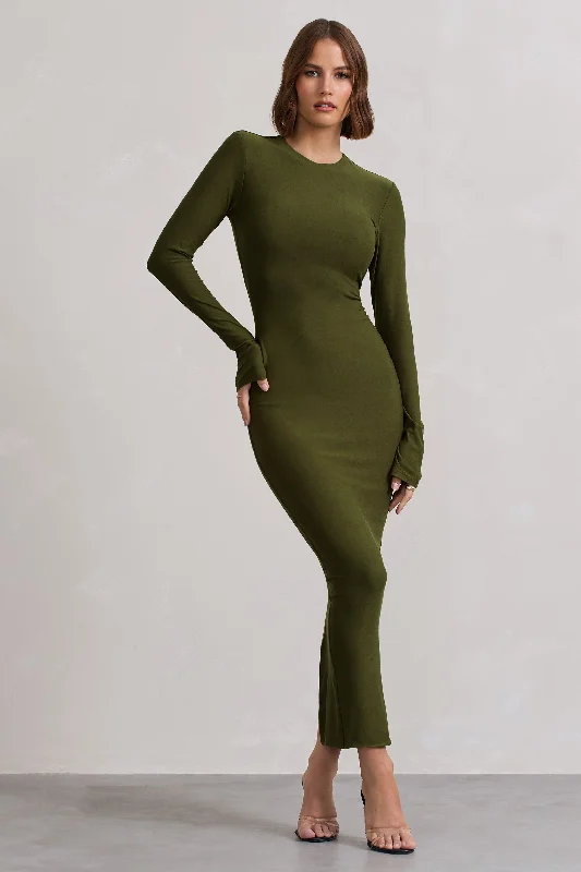Mini Women Dress with a Short Hem for a Young and Trendy StyleWonder | Moss Green Bodycon Long-Sleeve Maxi Dress Mini Women Dress with a Short Hem for a Young and Trendy StyleWonder | Moss Green Bodycon Long-Sleeve Maxi Dress