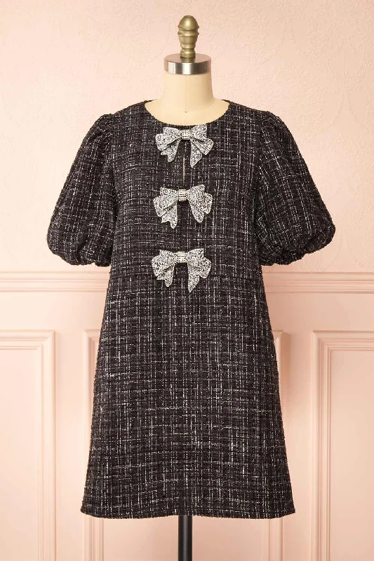 Little Black Women Dress with Sequins for a Glamorous Night OutAlizeh | Sparkly Tweed Dress w/ Cristal Bows Little Black Women Dress with Sequins for a Glamorous Night OutAlizeh | Sparkly Tweed Dress w/ Cristal Bows