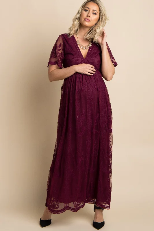 Backless Women Dress for a Sexy and Alluring Look at Evening EventsBurgundy Lace Mesh Overlay Maternity Maxi Dress Backless Women Dress for a Sexy and Alluring Look at Evening EventsBurgundy Lace Mesh Overlay Maternity Maxi Dress
