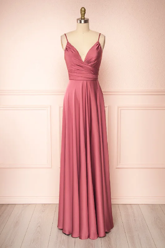 Mermaid - Style Women Dress with a Fitted Silhouette for Special OccasionsLizza Pink | Maxi Satin Dress w/ Slit Mermaid - Style Women Dress with a Fitted Silhouette for Special OccasionsLizza Pink | Maxi Satin Dress w/ Slit