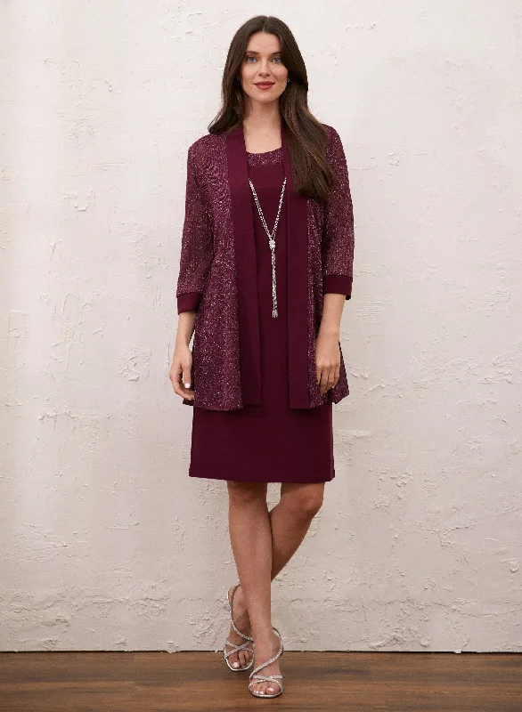 Sheath Women Dress with a Tailored Fit for a Professional LookMetallic Cardigan, Dress & Necklace Set Sheath Women Dress with a Tailored Fit for a Professional LookMetallic Cardigan, Dress & Necklace Set