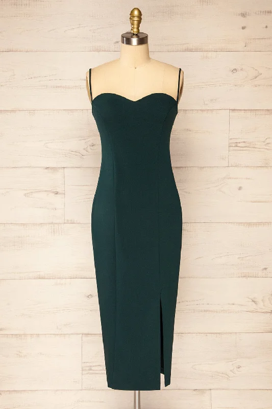 Strapless Women Dress with a Built - in Bra for Comfort and SupportMiira Green | Fitted Midi Dress w/ Sweetheart Neckline Strapless Women Dress with a Built - in Bra for Comfort and SupportMiira Green | Fitted Midi Dress w/ Sweetheart Neckline